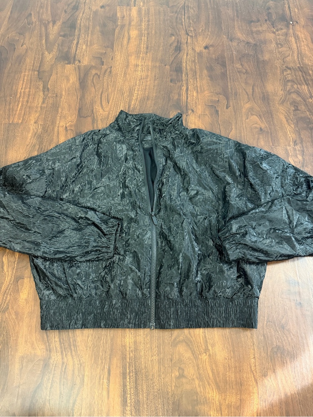 nuuds Black Crinkle Texture Cropped Windbreaker Jacket